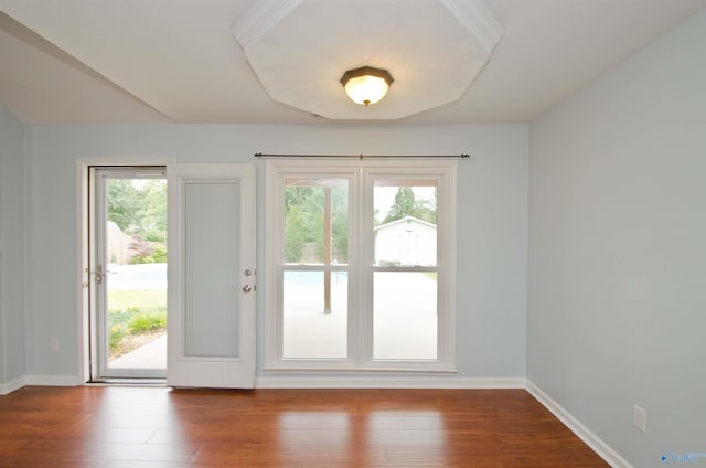 1422 Lake Crest Dr SW, Decatur, AL 35603 - doorway to outside with baseboards and dark wood finished floors