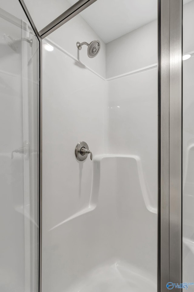 interior details featuring a shower stall