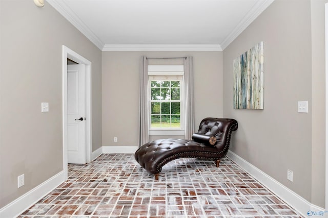 1211 SW Rountree Pl, Madison, AL 35756 - living area with brick floors, baseboards, and crown molding