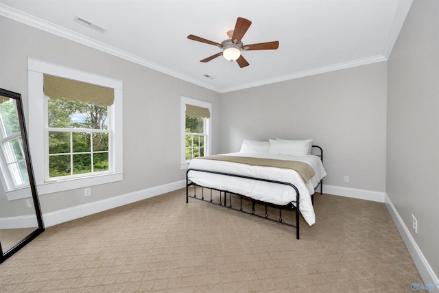 1211 SW Rountree Pl, Madison, AL 35756 - carpeted bedroom featuring ornamental molding, baseboards, and ceiling fan