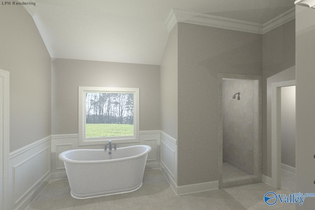 bathroom featuring tile patterned floors and separate shower and tub