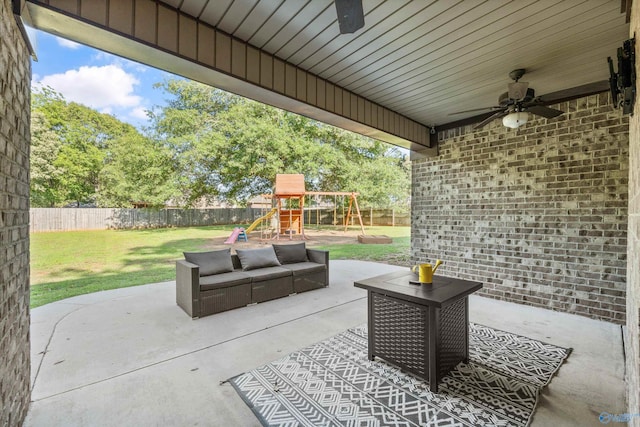 119 Saint Clair Ln, Huntsville, AL 35811 - view of patio / terrace featuring a ceiling fan, a playground, and an outdoor living space