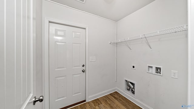 laundry area featuring washer hookup, dark wood-type flooring, and electric dryer hookup