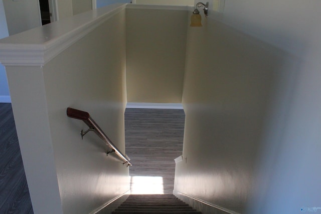 stairs featuring wood-type flooring