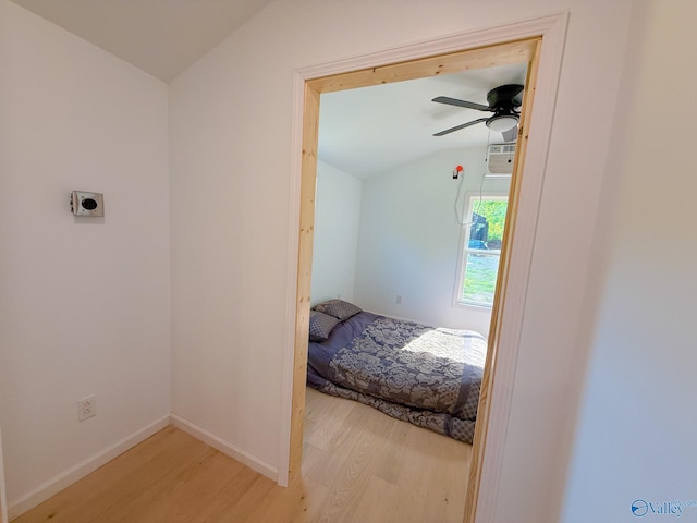 140 Ben Johnson Rd, Pulaski, TN 38478 - bedroom with lofted ceiling, wood finished floors, baseboards, and a ceiling fan
