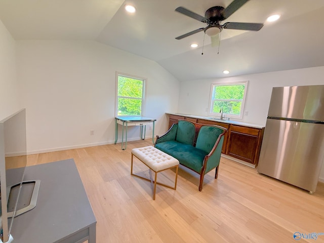140 Ben Johnson Rd, Pulaski, TN 38478 - living area with lofted ceiling, light wood finished floors, ceiling fan, recessed lighting, and baseboards