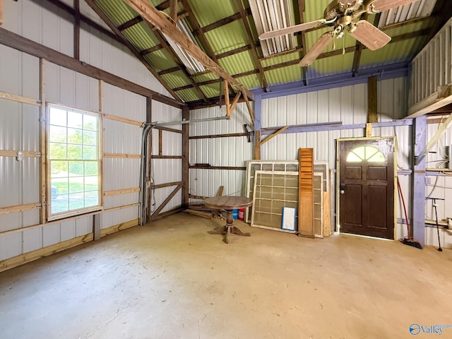 140 Ben Johnson Rd, Pulaski, TN 38478 - garage with metal wall and a ceiling fan