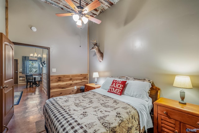 bedroom with a high ceiling