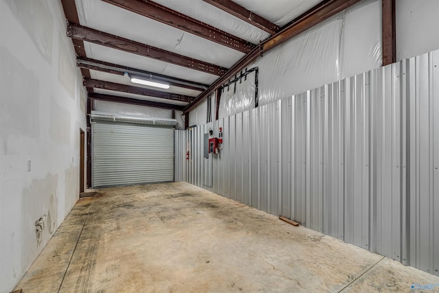 garage with metal wall