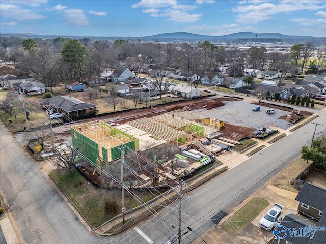 aerial view featuring a residential view and a mountain view