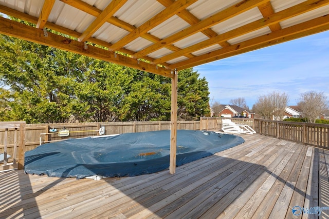 wooden deck featuring a fenced backyard