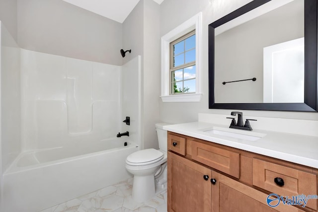 210 Lyndon Cove Rd, Huntsville, AL 35811 - full bathroom with vanity, shower / bath combination, and marble look tile flooring