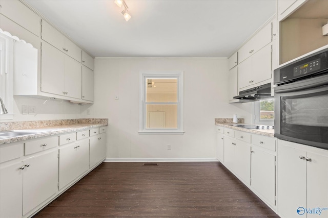 605 Holland Dr SW, Decatur, AL 35601 - kitchen with wall oven, a sink, under cabinet range hood, dark wood-type flooring, and baseboards