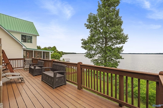 6468 Turtle Bay Way E, Athens, AL 35611 - wooden deck featuring a water view and a sunroom