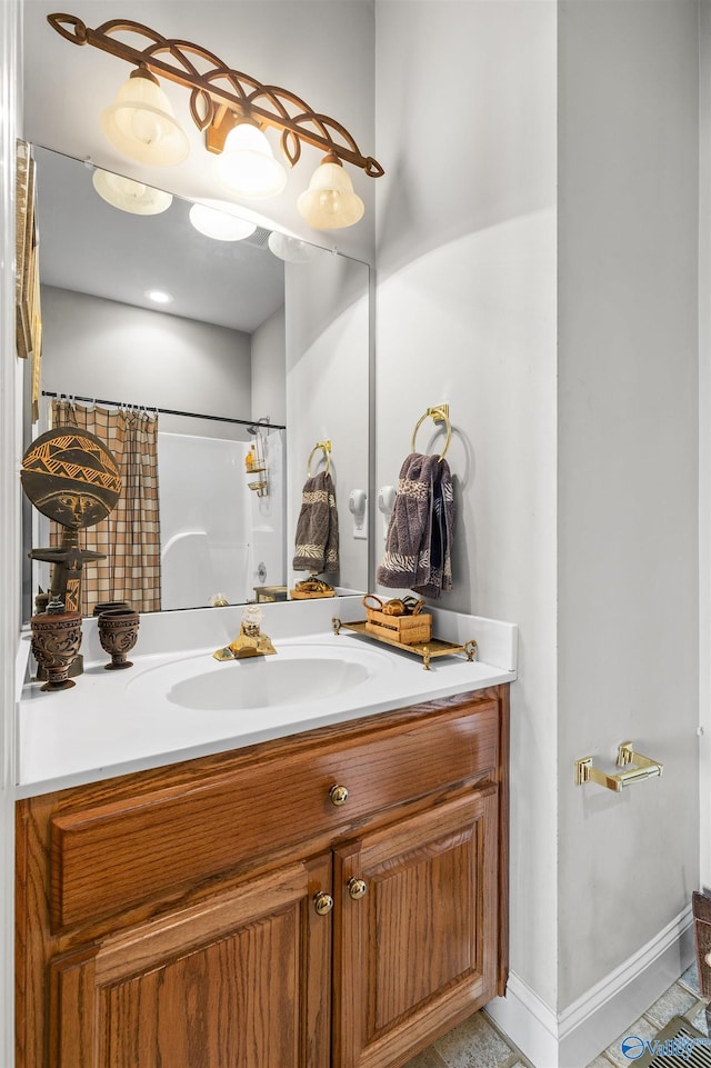 6468 Turtle Bay Way E, Athens, AL 35611 - bathroom with vanity, a shower with curtain, and baseboards