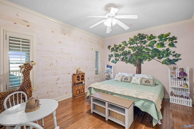 6468 Turtle Bay Way E, Athens, AL 35611 - bedroom featuring hardwood / wood-style floors, crown molding, baseboards, and ceiling fan