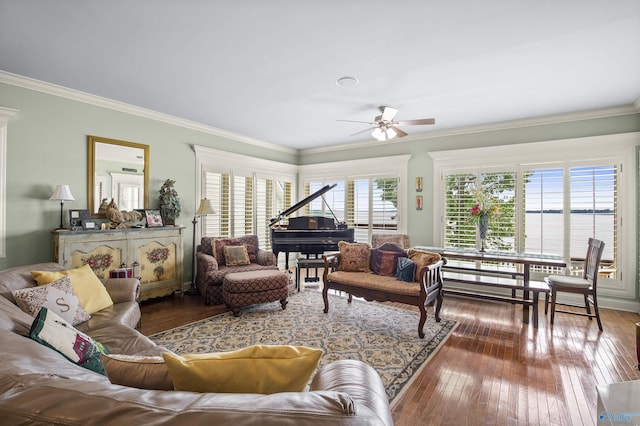 6468 Turtle Bay Way E, Athens, AL 35611 - living area with hardwood / wood-style flooring, a ceiling fan, and ornamental molding