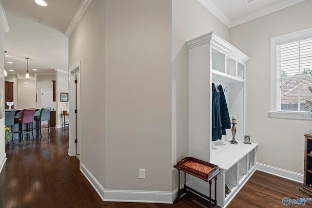 907 Binding Br NW, Huntsville, AL 35806 - mudroom featuring dark wood-style flooring, crown molding, and recessed lighting