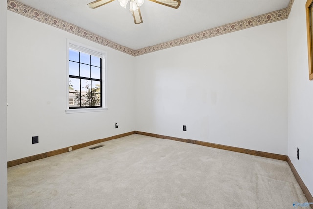 220 County Road 564, Leesburg, AL 35983 - spare room featuring baseboards, a ceiling fan, carpet flooring, and visible vents