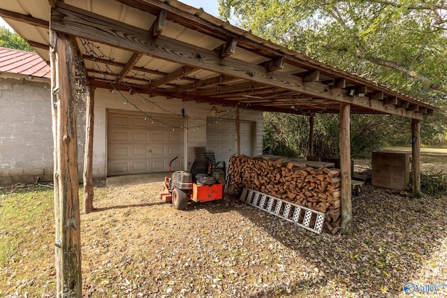 exterior space with a garage