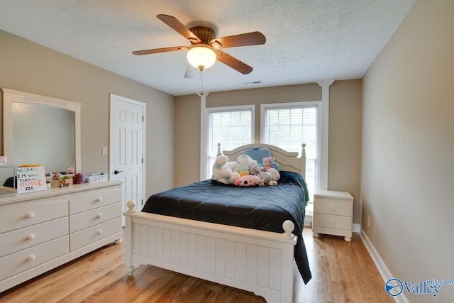 14850 Creek Ln, Athens, AL 35613 - bedroom with light wood-style floors, ceiling fan, baseboards, and a textured ceiling