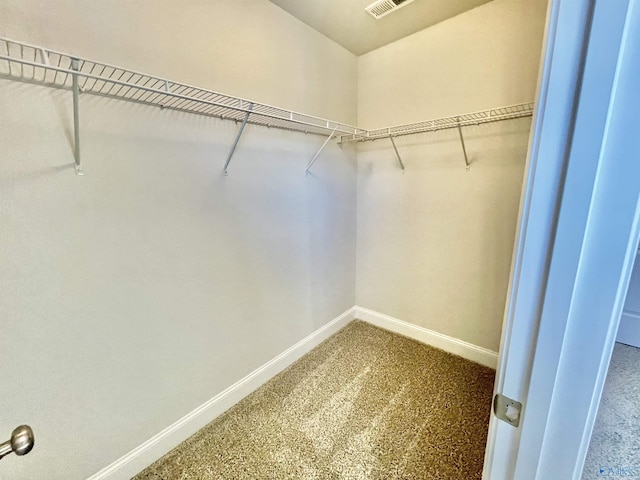 spacious closet with visible vents and carpet floors