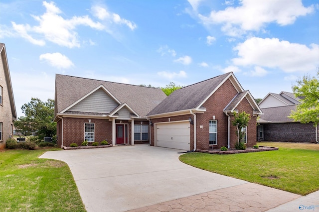 11 Nandina Ln SW, Huntsville, AL 35824 - craftsman-style home featuring brick siding, concrete driveway, an attached garage, a front yard, and a shingled roof