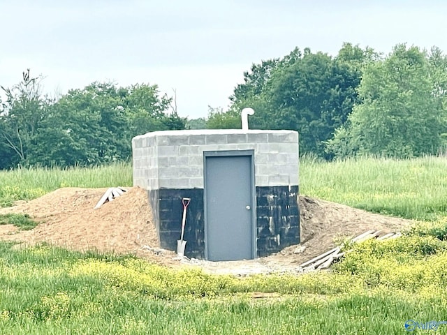 view of storm shelter