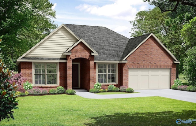 view of front facade with a garage and a front lawn