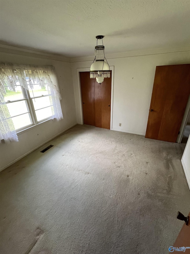 620 Elder St, Boaz, AL 35957 - unfurnished dining area with carpet, crown molding, baseboards, and a textured ceiling