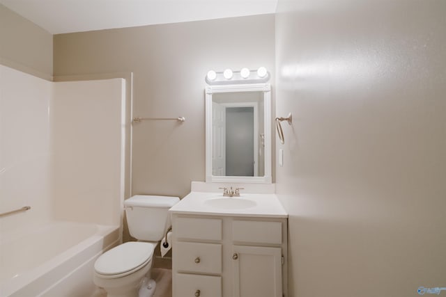 full bathroom featuring shower / tub combination, vanity, and toilet