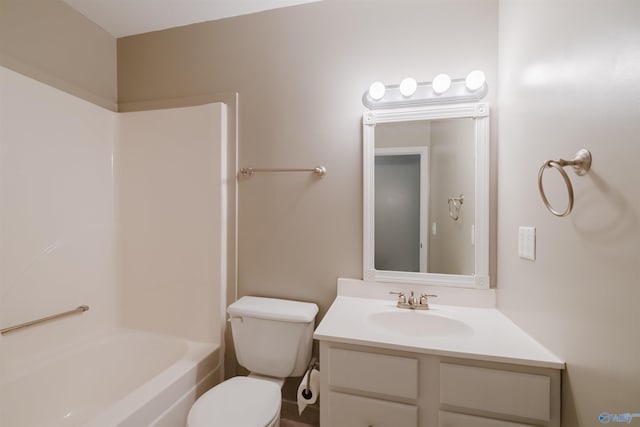 full bathroom featuring shower / bath combination, toilet, and vanity