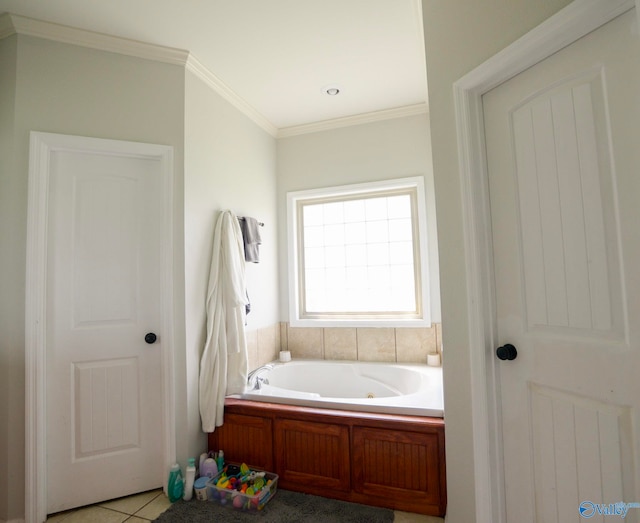 302 Meredith Dr, Muscle Shoals, AL 35661 - full bath with a tub with jets, crown molding, and tile patterned flooring