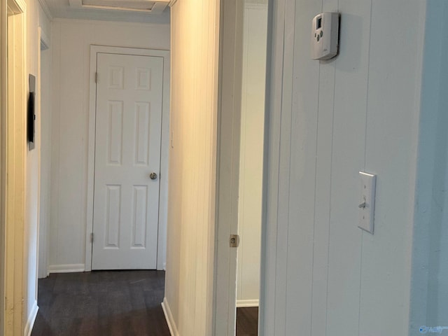 hall featuring dark wood-type flooring