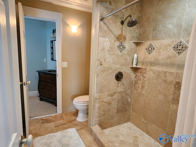 bathroom featuring vanity, a shower with curtain, and toilet