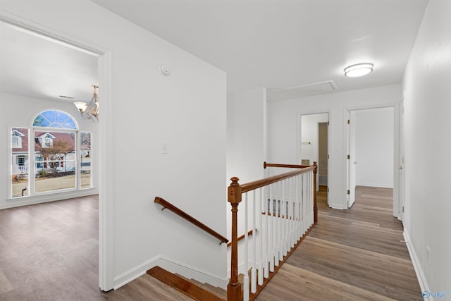 stairs featuring hardwood / wood-style floors