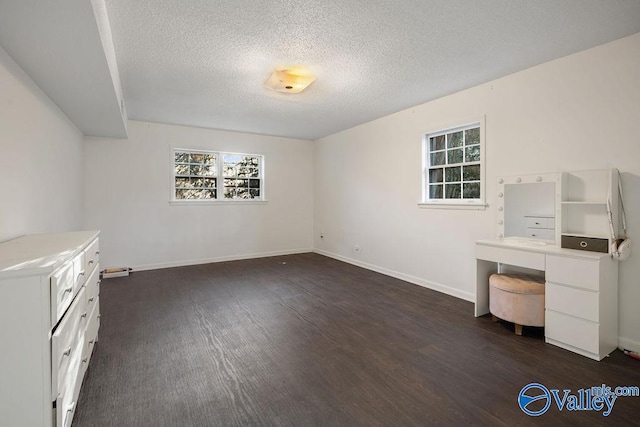 interior space featuring dark wood-type flooring and a textured ceiling