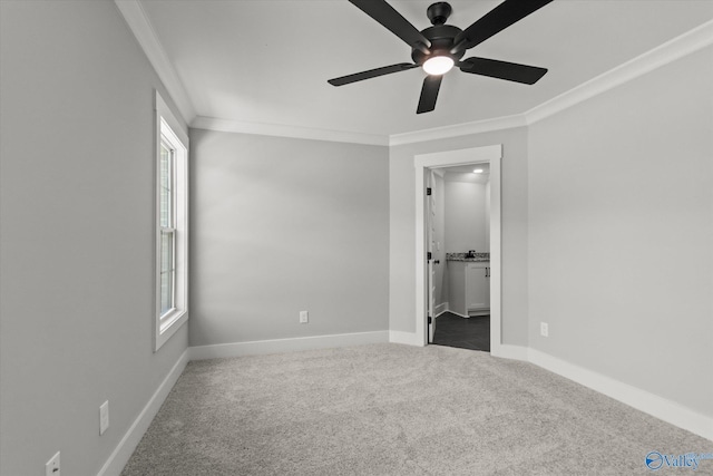 22692 Gunner Cir, Athens, AL 35613 - unfurnished bedroom with ornamental molding, carpet flooring, baseboards, and a ceiling fan