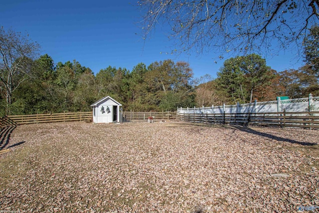 view of yard featuring a storage unit