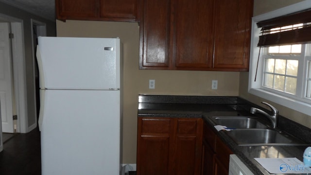 kitchen with sink and white refrigerator