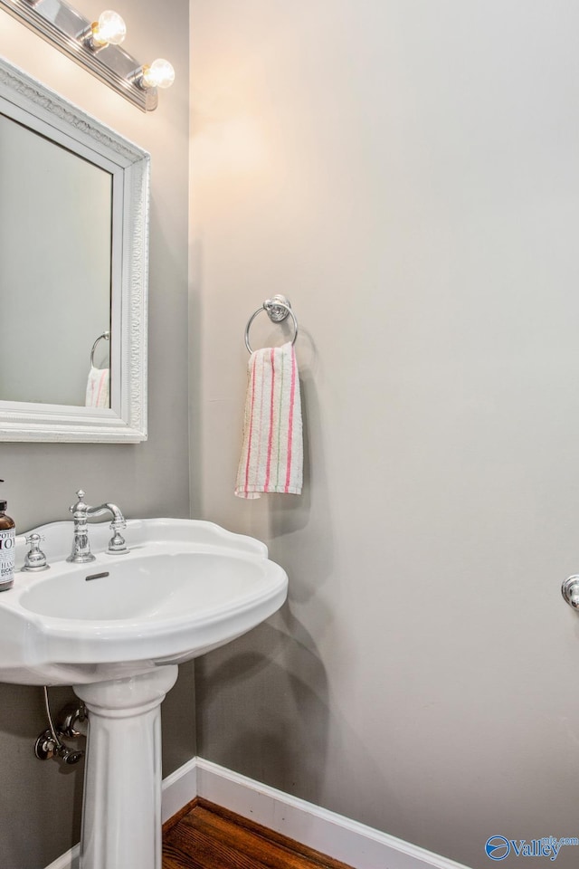 bathroom with hardwood / wood-style flooring