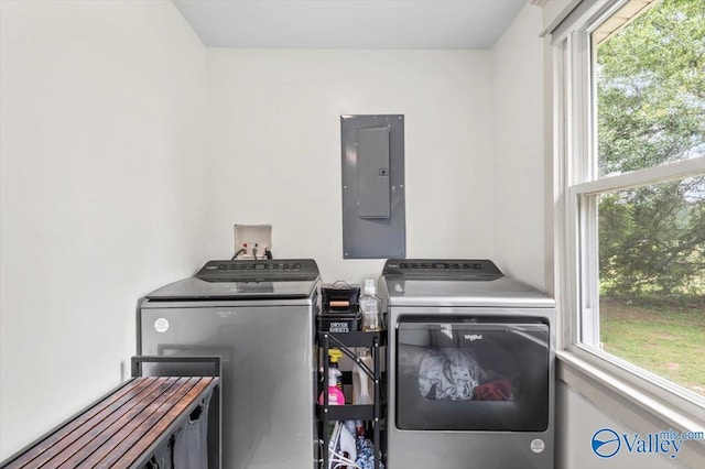 1760 Horseshoe Bend Rd, Scottsboro, AL 35769 - laundry room with independent washer and dryer, electric panel, and plenty of natural light