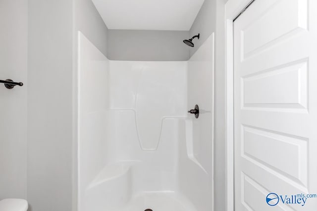 bathroom with a shower and toilet