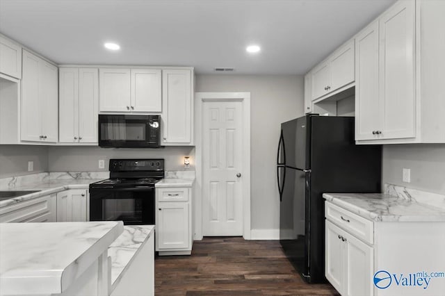 2403 Hog Jaw Rd, Arab, AL 35016 - kitchen featuring white cabinetry, black appliances, recessed lighting, and visible vents
