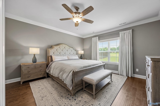 106 Timber Springs Ct, Madison, AL 35756 - bedroom featuring baseboards, wood finished floors, crown molding, and ceiling fan