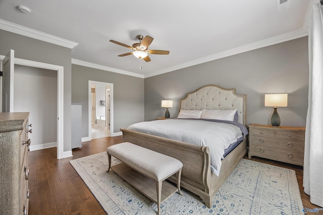 106 Timber Springs Ct, Madison, AL 35756 - bedroom with ornamental molding, baseboards, wood finished floors, and a ceiling fan