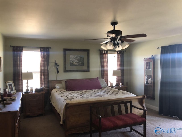 bedroom with carpet flooring and ceiling fan