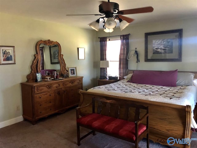 bedroom featuring carpet flooring and ceiling fan