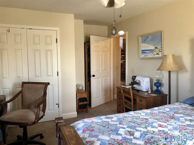 carpeted bedroom with a closet