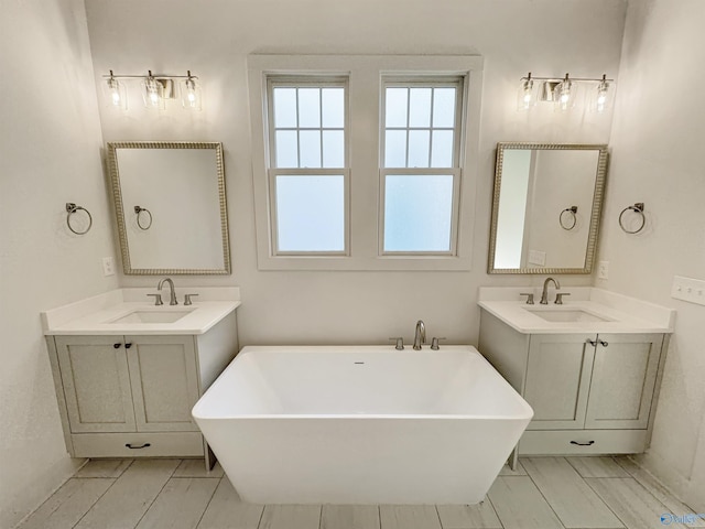 bathroom with vanity and a bathing tub